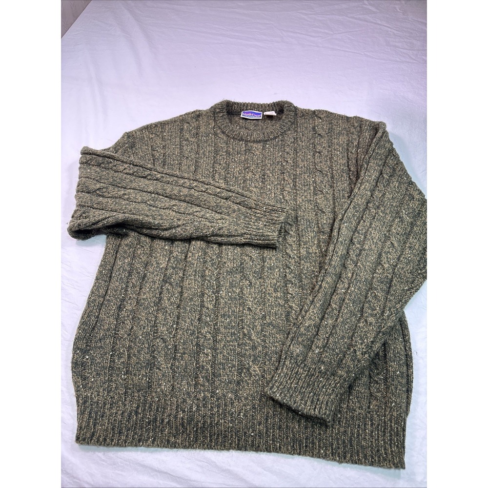 North Crest mens XL 46-48  grn Wool Blend Cable Knit Sweater Spirit of Adventure